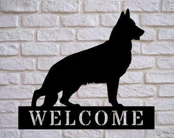 German shepherd welcome sign, metal print wall art, german shepherd gift, gift for dog owner