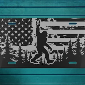 Bigfoot Licence Plate, American Flag License Plate, Sasquatch license plate, car accessories license plate, Bigfoot lover gift, Vanity Plate