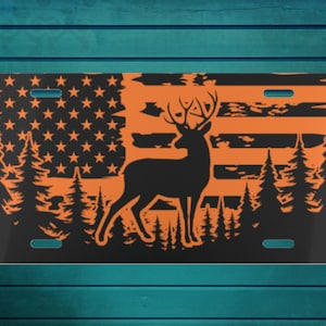 Placa de cervo, presente para caçador, presentes de caça de cervo para homens, placa de bandeira americana, placa de caça, placa de vaidade
