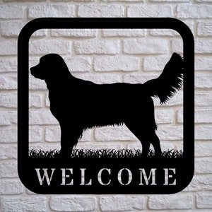 Golden retriever welcome sign metal art, gift for golden retriever owner, metal wall art
