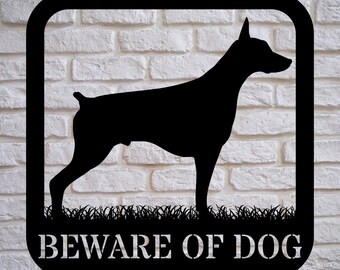 Beware of dog sign metal Doberman  owner gift
