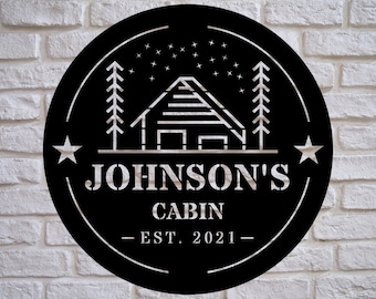 Cabin metal sign, personalized cabin sign, custom cabin sign, mountain cabin sign, home decor, gift for cabin owner, metal wall art