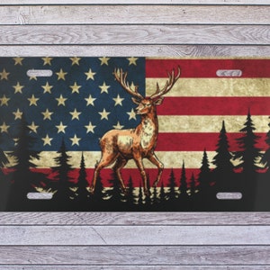 Presente de caça, placa de cervo, placa de bandeira americana, placa de vaidade, presente de caçador, placa patriótica