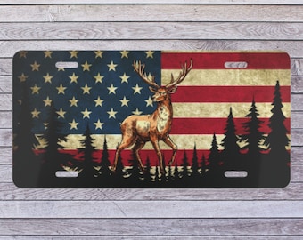 Hunting gift, Deer licence plate, American Flag License Plate, Vanity Plate, hunter gift, patriotic license plate