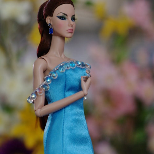 Beaded Royal Blue Chiffon Dress for Integrity Toys Silkstone Beaded Royal Blue Chiffon Dress for Integrity Toys Silkstone
