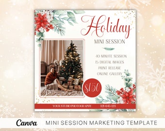 Holiday Mini Session Template: Canva Christmas Photography Flyer
