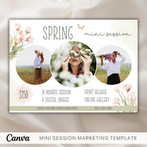Frühling Mini-Session-Vorlage für Fotografen, Canva Fotografie Flyer, Marketing Board-Vorlage, Mini-Session-Anzeige, Frühlings-Foto-Shooting