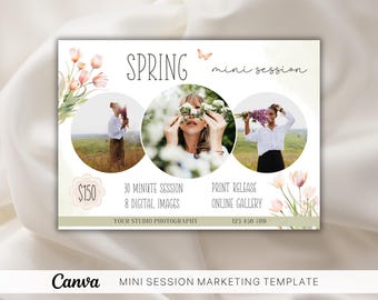 Spring Mini Session Template For Photographers, Canva Photography Flyer, Marketing Board Template, Mini session Ad, Spring Photo shoot
