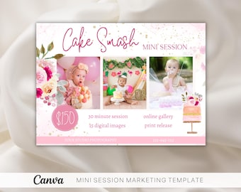 Minisesión de Cake Smash: Plantilla de Canva para fotógrafos (7x5)
