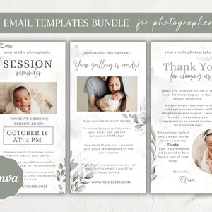 E-mailsjablonen voor fotografie, e-mailnieuwsbrief van Canva voor fotografen, marketing-e-mail, e-mail ter herinnering aan sessie, e-mailbrochure voor fotografie