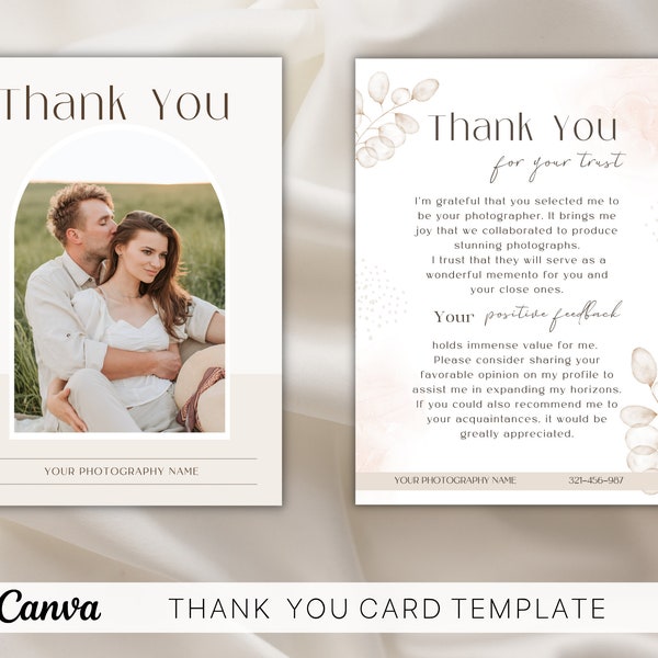 Client Thank You Card Template For Photographers, Canva Thank You Template, Session Thank You, Photography Business Insert Card, Client Card