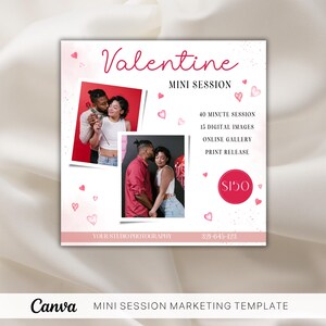 Valentine Mini Session Photography Template, Valentines Day Mini Session Ad, Canva Photography Marketing, Valentine Minis, Photography Flyer