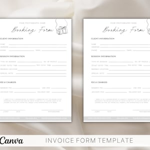 Booking Form Template For Photographers, Canva Business Form Template, Client Booking Form, Photography Contract