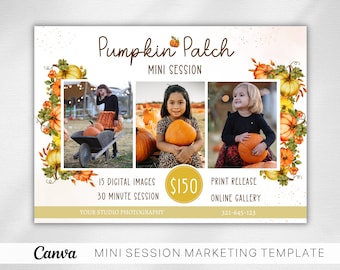 Pumpkin Patch Mini Session Template: Autumn Photography Flyer (Canva)