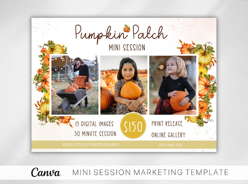 pumpkin patch mini session template, canva template, marketing board, autumn mini session, fall mini session, mini session ad, photography flyer, fall marketing, social media post