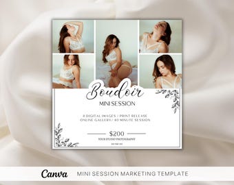 Szablon mini sesji buduarowej: Ulotka marketingowa dla fotografii (Canva)