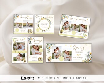 Zestaw szablonów mini sesji wiosenno-wielkanocnej, tablica marketingowa Canva, reklamy w studiu fotograficznym