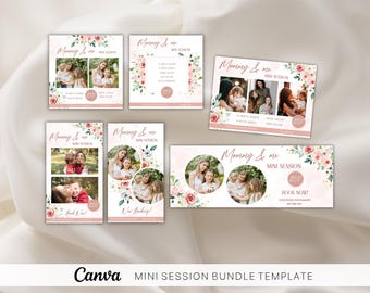 Szablon pakietu mini sesji dla mamy i mnie, marketing fotograficzny Canva, reklamy w studiu fotograficznym
