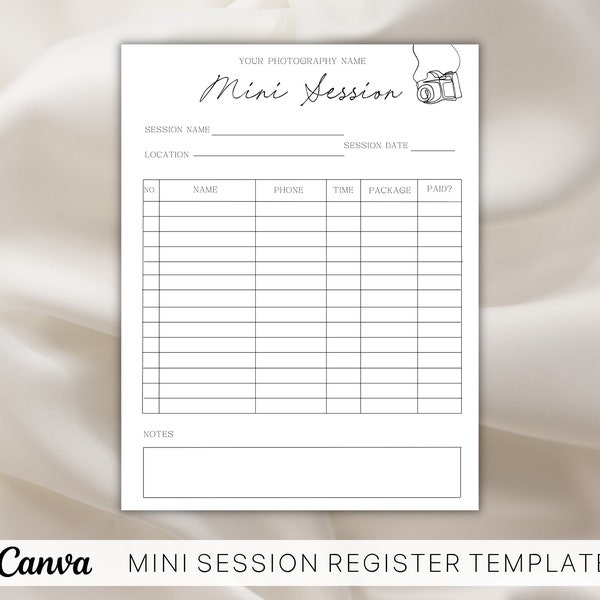 Mini Session Register For Photographers, Canva Session Sign Up Form, Photography Form, Session Tracking, Photography Sessions Sign Up Form