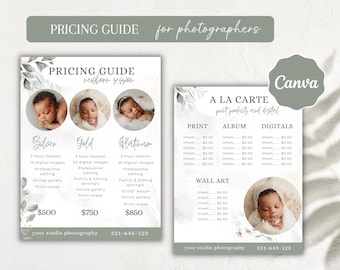 Fotografie Preisliste Vorlage: Neugeborene, Hochzeitspreise (Canva Editable)