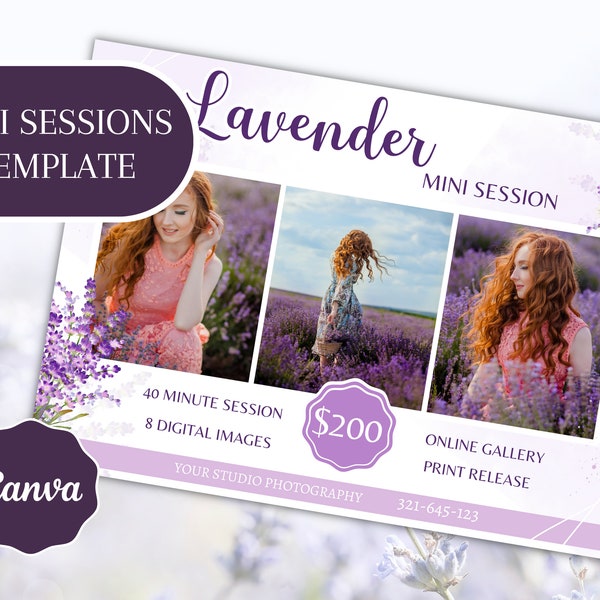 Lavender Mini Session Canva Template For Photographers, Lavender Photo Session, Marketing Board, Mini Session Ad, Photography Flyer