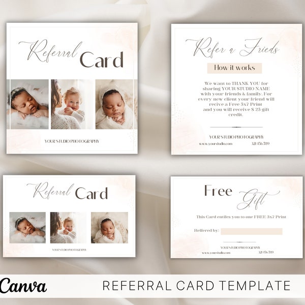 Referral Card Template For Photographers, Canva Template, Photographer Referral Program, Refer A Friend Gift Certificate