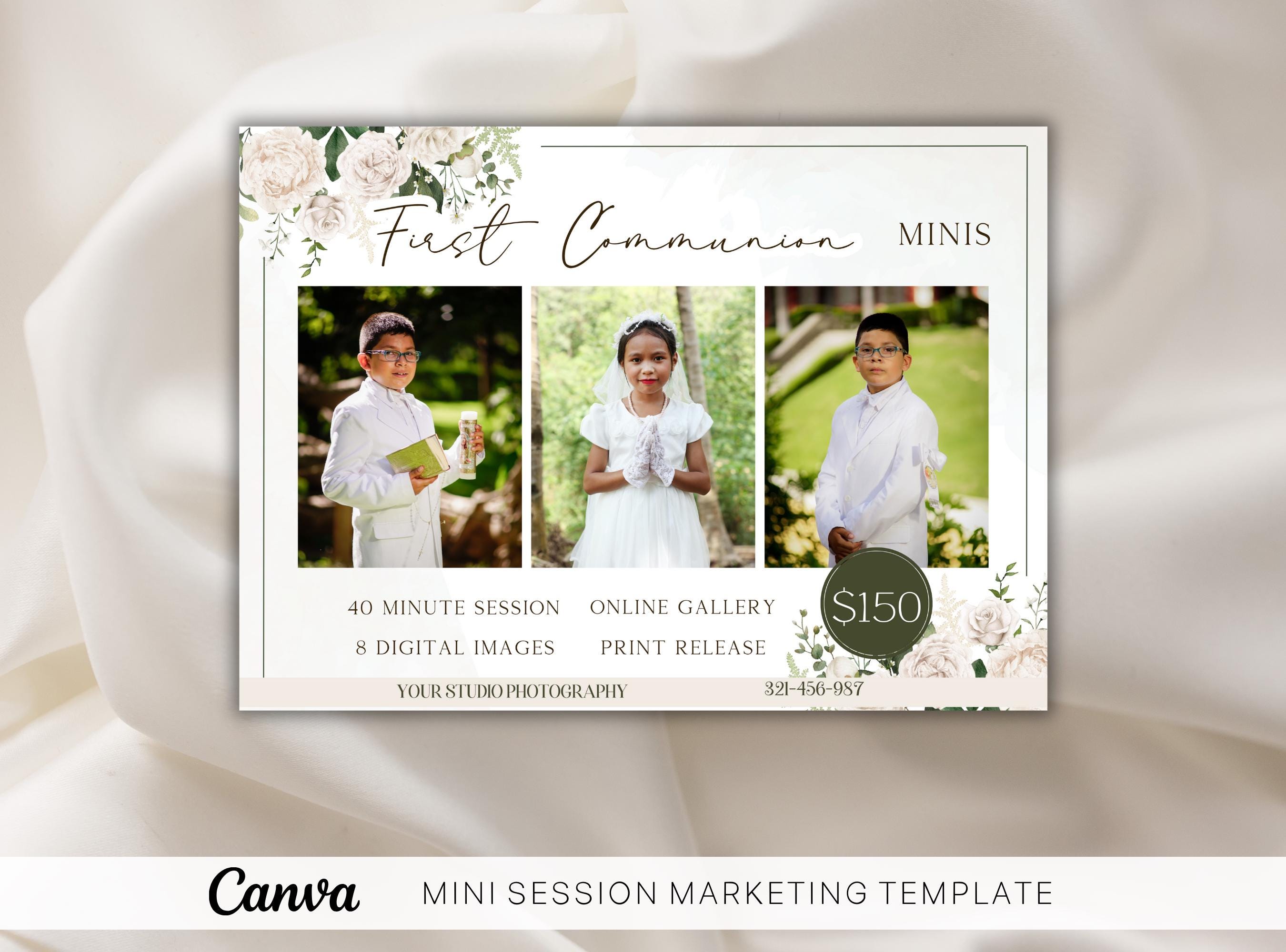 First Communion Mini Session Template: Canva Photography Flyer - Etsy
