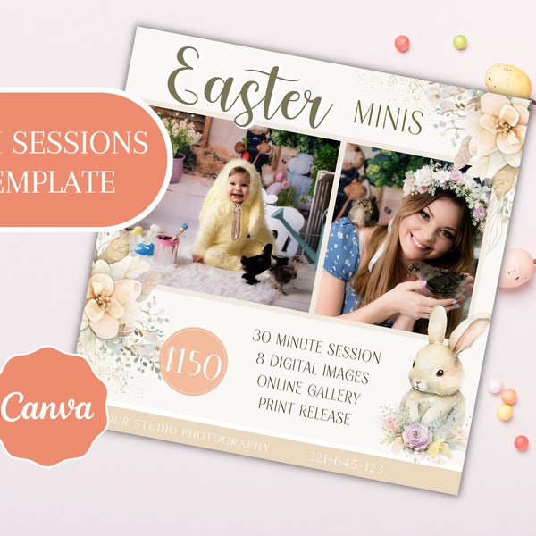 Easter Mini Session Canva Template For Photographers, Easter Photography Flyer, Mini Session Ad, Photography Marketing Board