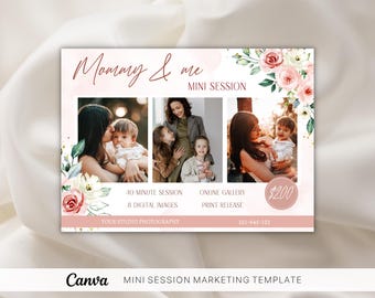 Szablon mini sesji dla mamy i mnie, ulotka Canva Photography, tablica marketingowa, reklamy studia fotograficznego