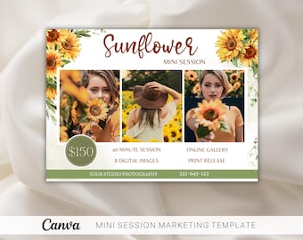 Szablon mini sesji słonecznikowej: ulotka marketingowa Canva Photography