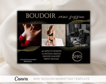 Szablon mini sesji buduarowej: Ulotka marketingowa dla fotografii (Canva)