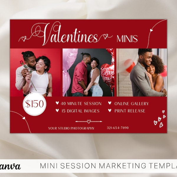 Valentine Mini Session Canva Template For Photographers, Marketing Template, Sweetheart Valentine Template, Valentines Day Mini Session Ad