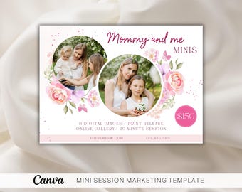 Szablon mini sesji dla mamy i mnie, tablica marketingowa Canva Photography, ulotka do studia fotograficznego