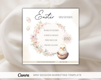 Szablon Canva na mini sesję wielkanocną, tablica marketingowa fotografii, ulotka na sesję zdjęciową