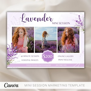 Lavender Mini Session Canva Template For Photographers, Lavender Photo Session, Marketing Board, Mini Session Ad, Photography Flyer