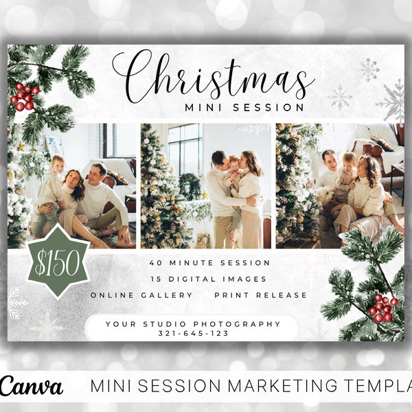 Christmas Mini Session Marketing Template For Photographers, Canva Photo Template, Holiday Photography Marketing Template