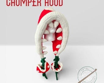Piranha Plant Inspired Crochet Hood – Super Mario Fantasy Cowl – Playful Gamer Cosplay Hood – Handmade Nerdy Gift