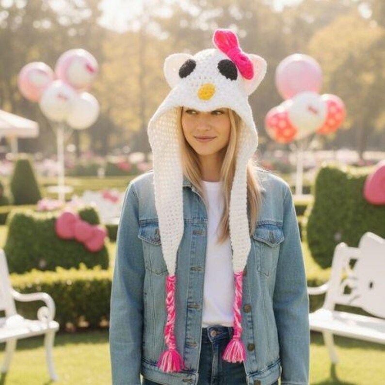 Hello Kitty Crochet Hood – Handmade Kawaii Hoodie, Cute & Cozy Anime Cosplay image 2