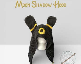 Umbreon Inspired Crochet Hood – Dark Moon Fox Hood – Gothic Fantasy Cosplay – Handmade Gamer Gift