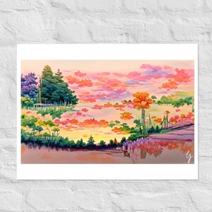 Impresión de arte de regalo, impresión de anime, cartel de anime, impresión de acuarela de anime, arte de anime, dibujo de anime, flores de puesta de sol de acuarela #1, impresión de arte