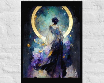 Face full of Stars, Art Nouveau Print, Art Deco print, Galaxy Print #2, Cosmic Print, Celestial Print, Matte Giclée Poster Print