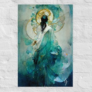 Impresión Art Nouveau, Impresión de arte, Impresión aguamarina, Impresión verde azulado, Impresión esmeralda, Aguamarina #1, Impresión de acuarela, Impresión de póster Giclée mate