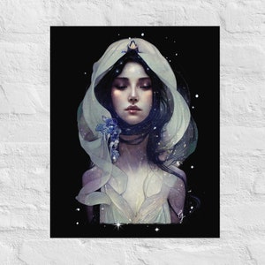 Lady of Starlight ,Matte Print, Art Nouveau Print, Art Deco Print, Mushroom Art Print, Boho Art Print, Print, Galaxy Print, Poster