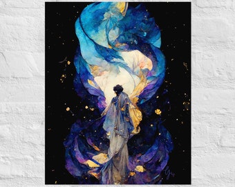 He Walks In a Galaxy of His Own, Matte Giclée Poster Print, Galaxy Print, Art Nouveau Print, Art Deco Print, Galaxy Art, Poster