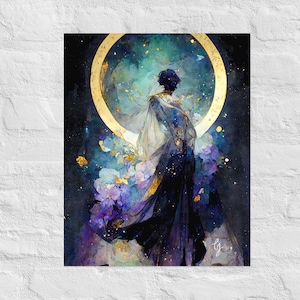 Gift Art Print, Face Full of Stars Cropped, Art Nouveau Print, Art Deco, Galaxy #2, Boho Art Print, Celestial Print, Matte Poster Print
