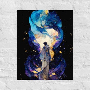 Él camina en una galaxia propia, impresión de póster giclée mate, impresión de galaxia, impresión Art Nouveau, impresión Art Deco, arte galáctico, impresión de arte boho