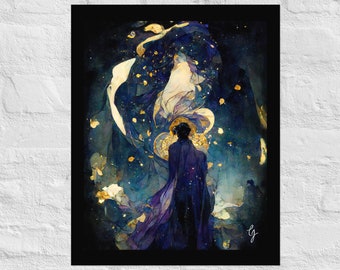 Cadeau art print, art nouveau print, art deco print Galaxy #4, Galaxy print, kosmische print, sterren print, hemelse print, matte poster print