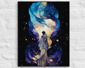He Walks In a Galaxy of his Own, Canvas Print, Galaxy Canvas Print, Art Nouveau Canvas Print, Art Deco Print, Galaxy Art