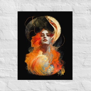 Goddess of Fire #5, Matte Giclée Art Poster Print, Art Nouveau Print, Zodiac Print, Aries Print, Sagittarius Print, Leo Print, Fire Sign