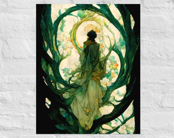 Tree of Life Wall Art, Matte Giclée Poster Print, Art Nouveau Print, Art Deco Print, Forest Print, Cottagecore Print, Woodland Print, Moss